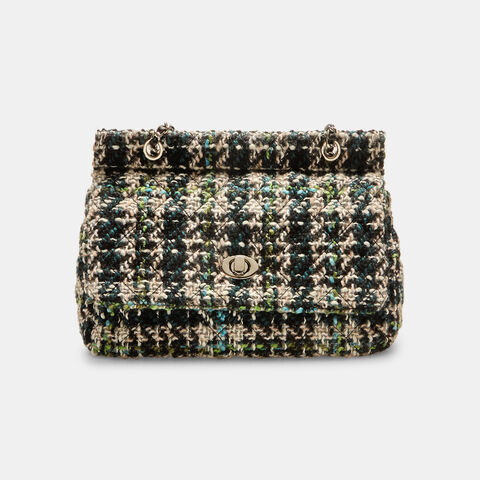 Bolso de tweed con correa de cadena, Verde Bolso de tweed con correa de cadena, Verde
